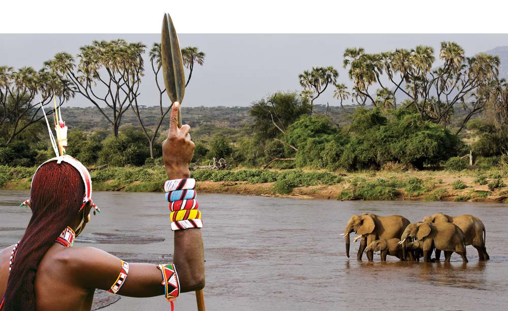 Samburu warrior with elephants